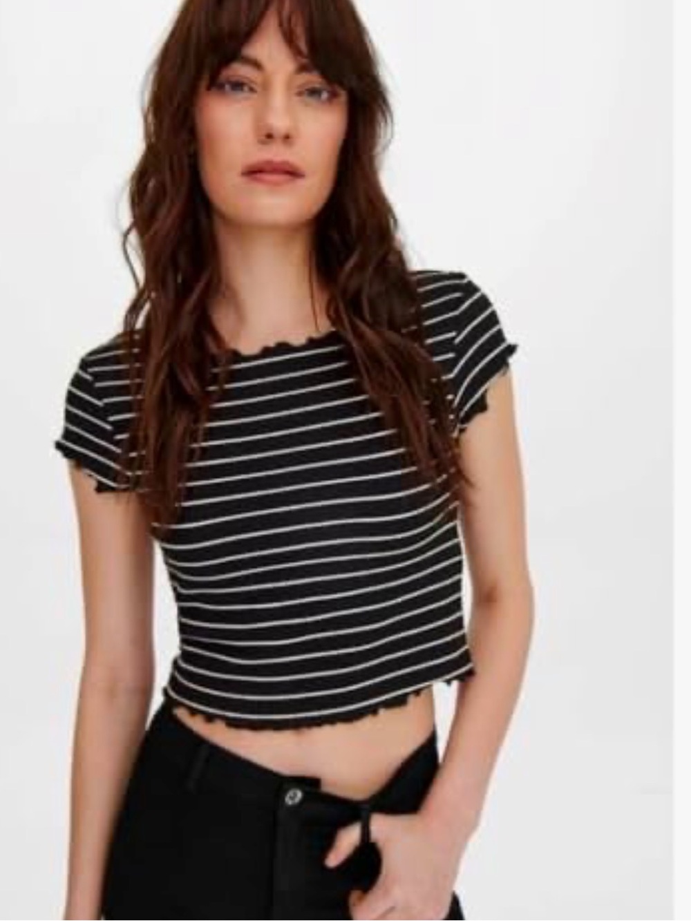 ONLY Onlanits Short Sleeve Striped Cropped Top Black